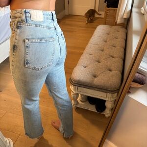 Zara High Waisted Straight Jeans in Light Blue
